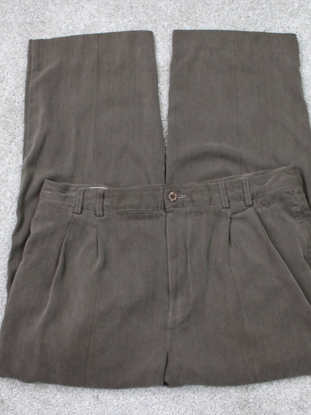 Joseph & Feiss Pants Mens 35x25 Brown 100% Silk Pleated Straight Leg Casual